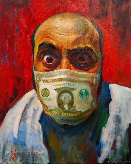 COVID-19, пандемия, нет пандемии, доллар, портрет, маска, крик, глаза,